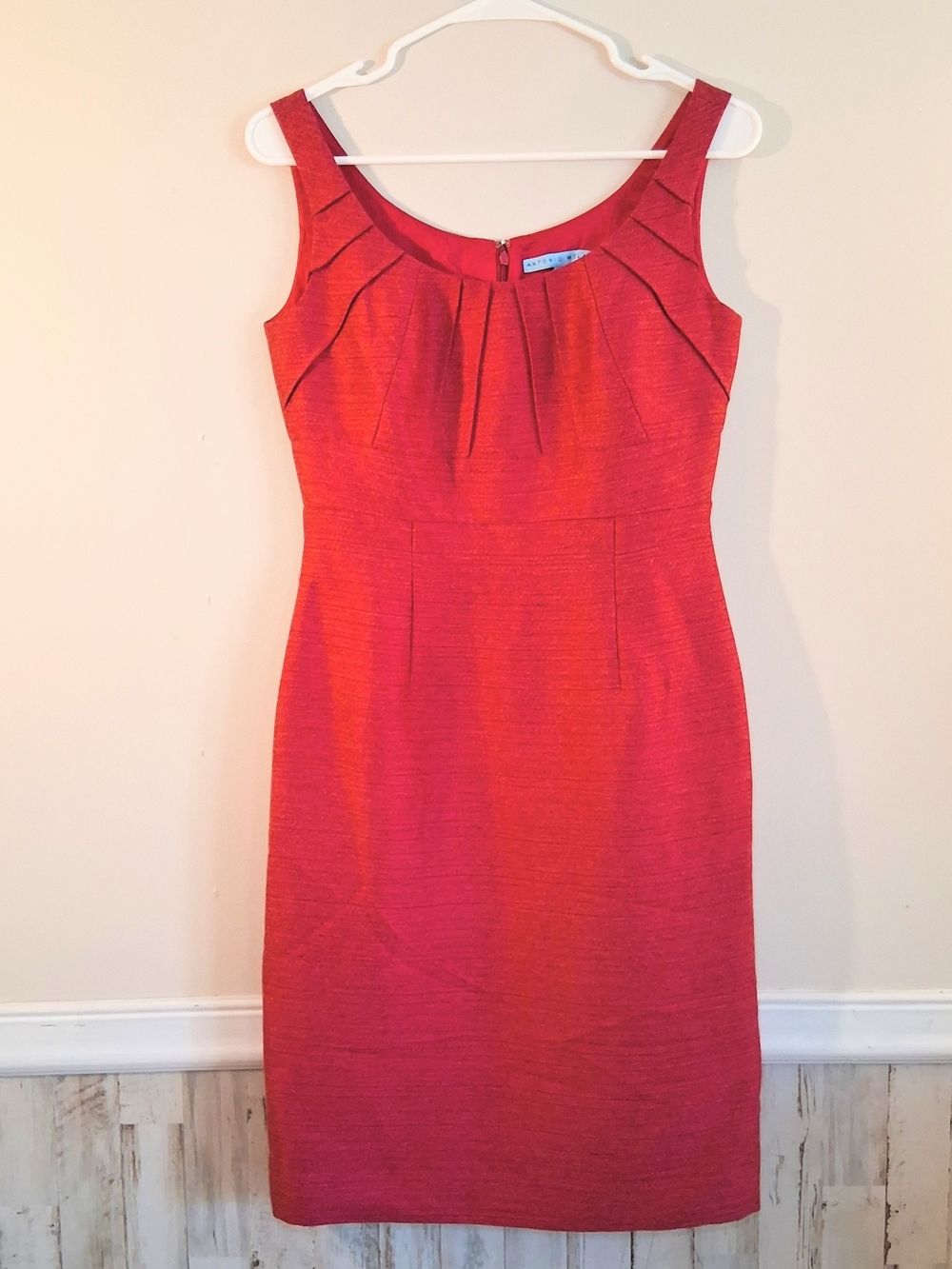ANTONIO MELANI Scoop Neck Pleated Sheath Dress Pink Size 2